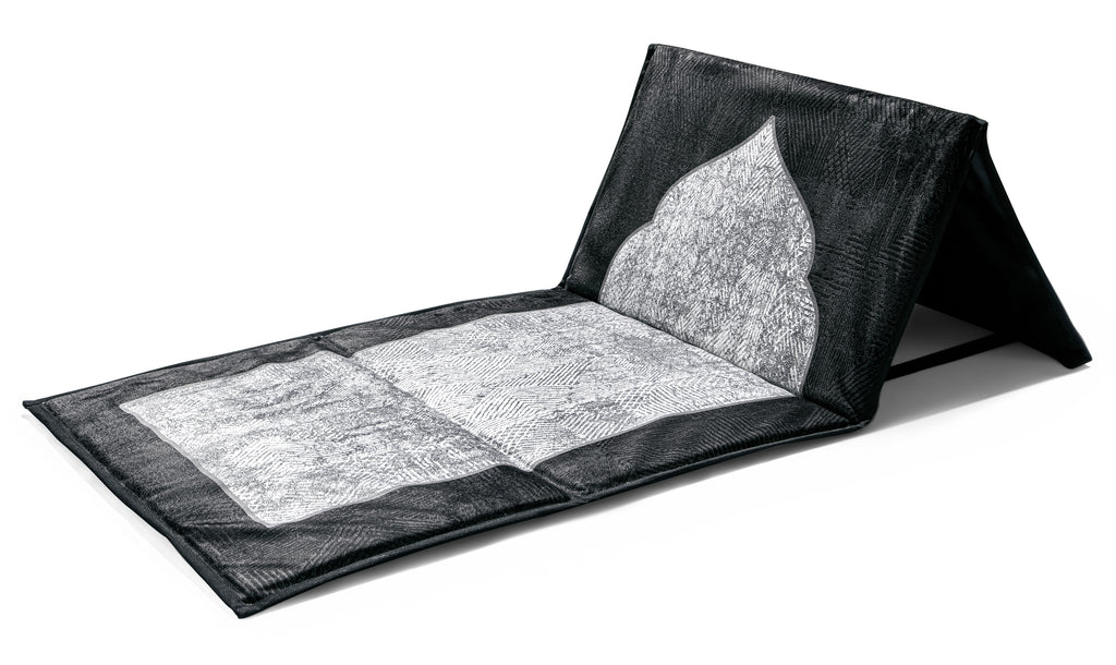 Black Kanar Backrest Prayer Mat | Urban Rugs KSA