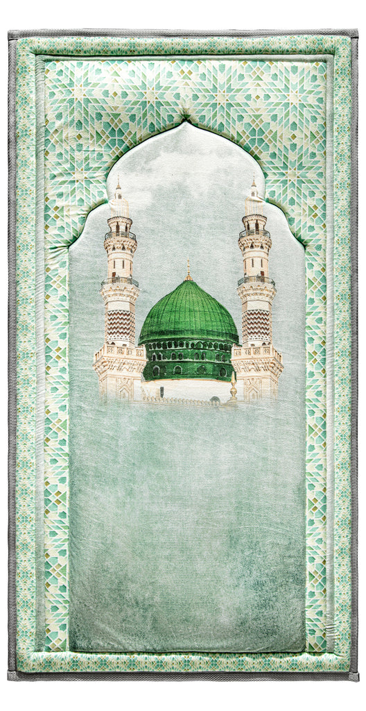 Light green Nabawi Mosque Turkish Velvet Prayer Mat | Urban rugs KSA