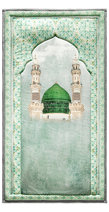 Light green Nabawi Mosque Turkish Velvet Prayer Mat | Urban rugs KSA