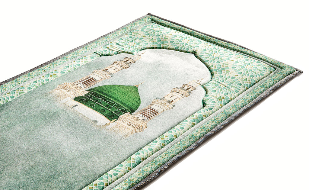 Light green Nabawi Mosque Turkish Velvet Prayer Mat | Urban rugs KSA